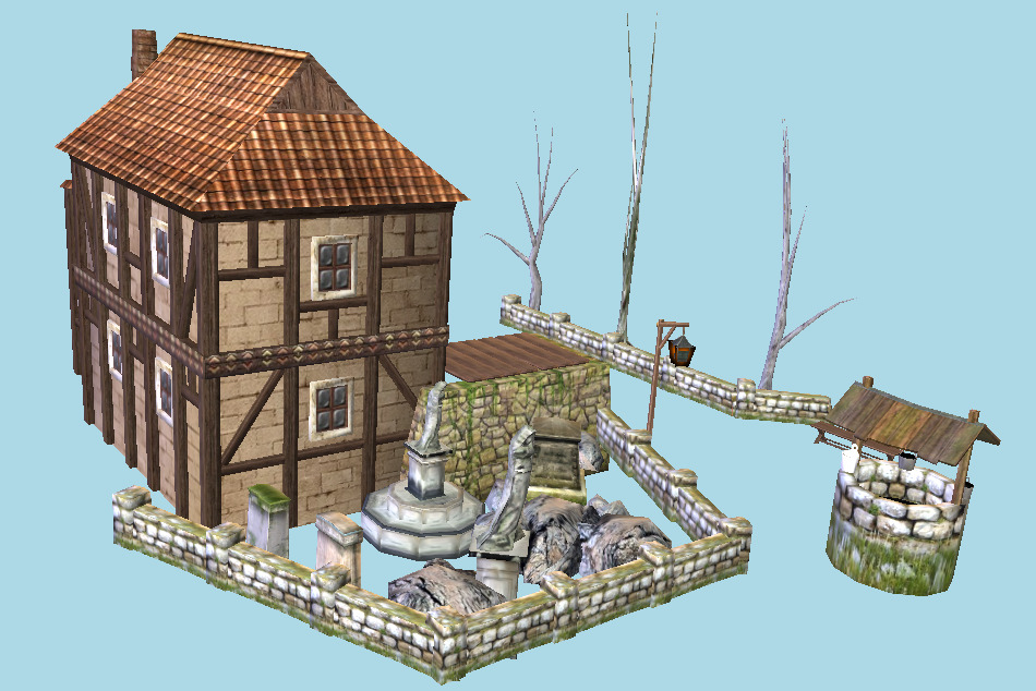 Medieval Ultimate House With Backyard 3d model